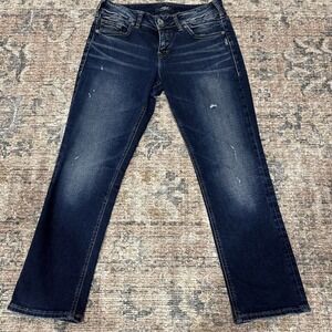Silver Jeans Suki Mid Slim Straight Women's 28 x‎ 22 1/2 Distressed Blue Denim
